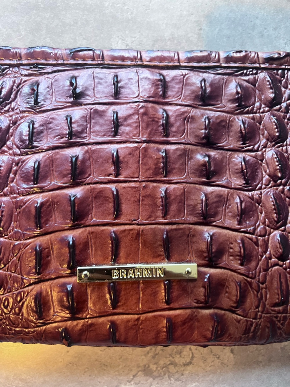 Brahmin Croc-Embossed Shoulder Bag - Red Brown bag - Picture 2 of 5